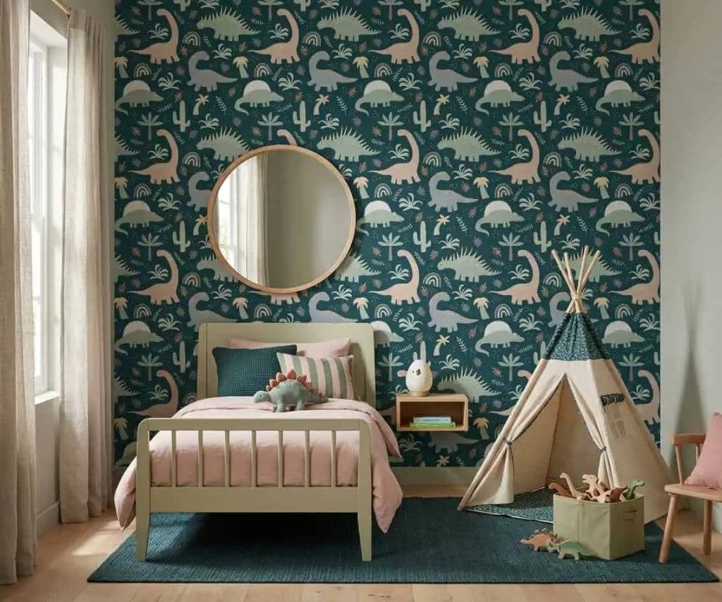 Dino behang kinderkamer – donkergroen op maat, 75 m² of meer, Modern, Ophalen of Verzenden, Fotobehang