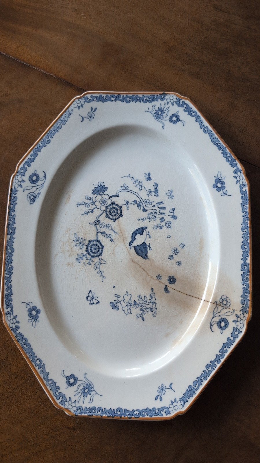 Antieke schaal. wood & sons "Old Bow Blue" (Kakiyemon), Ophalen of Verzenden