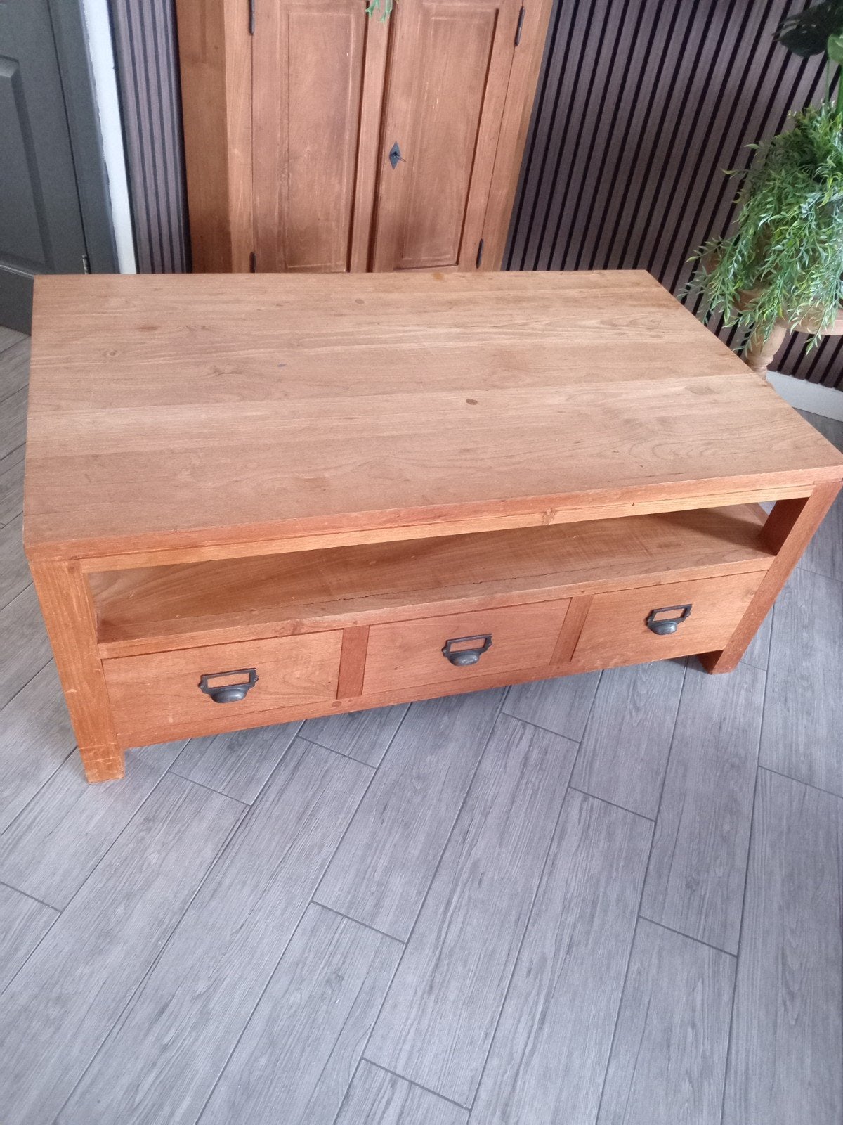 Teakhouten salontafel, Ophalen, Gebruikt, 100 tot 150 cm, 50 tot 75 cm