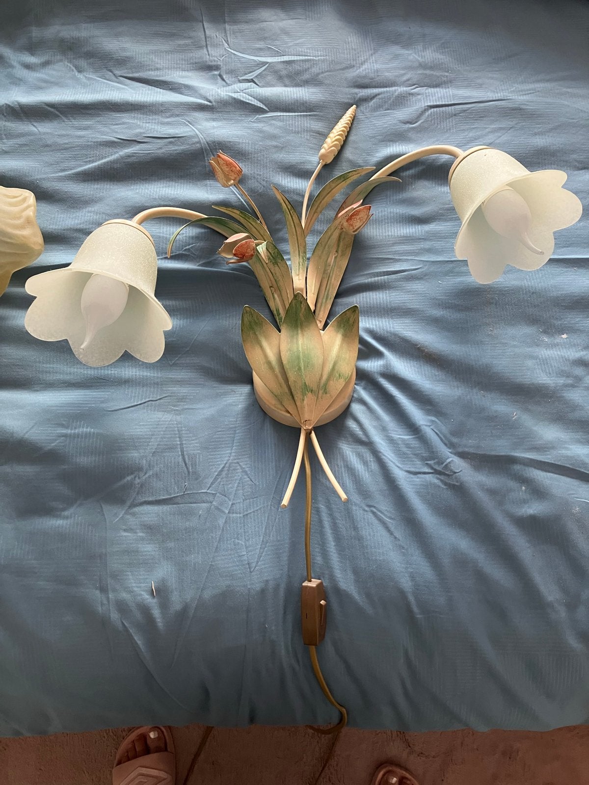 Vintage bloemen wandlampen en hanglamp set, Overige merken, Gebruikt, Meerkleurig, E14 (klein)