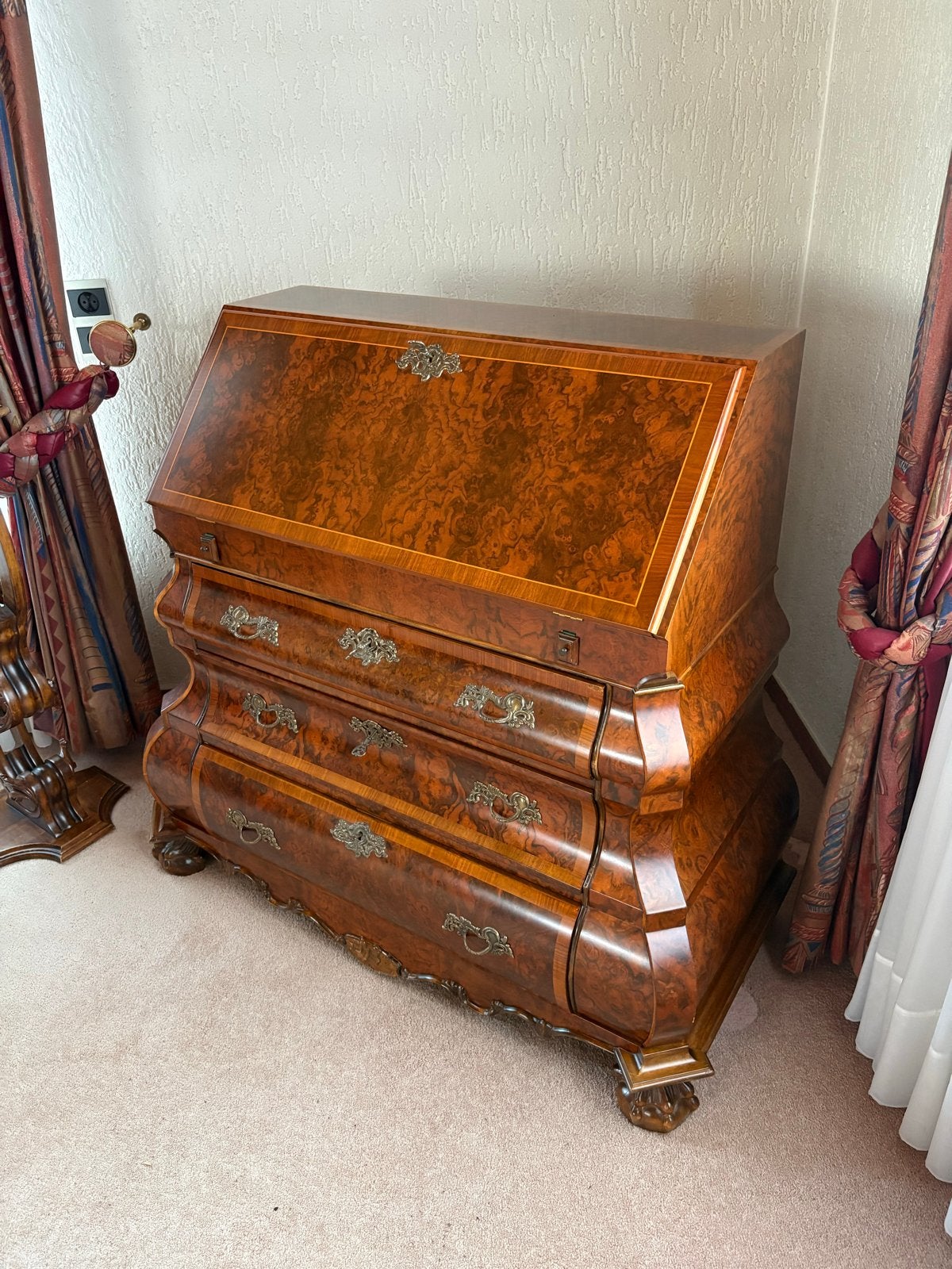 Antiek Barok Stijl Secretaire met Intarsia, Ophalen