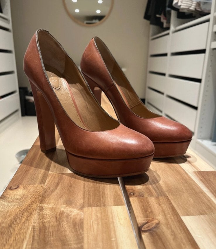 Chloe plateau pumps cognac bruin maat 39, Ophalen of Verzenden, Zo goed als nieuw, Bruin