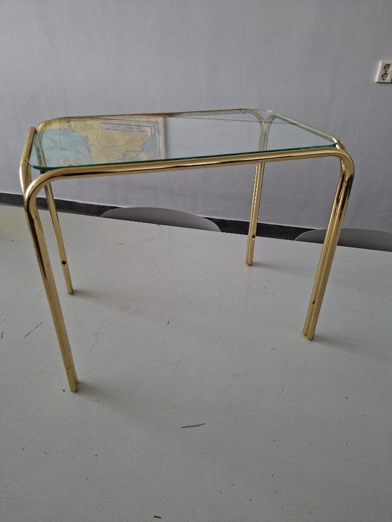 vintage bijzettafel tafeltje messing hollywood regency retro, Minder dan 45 cm, Minder dan 55 cm, Gebruikt, Vintage