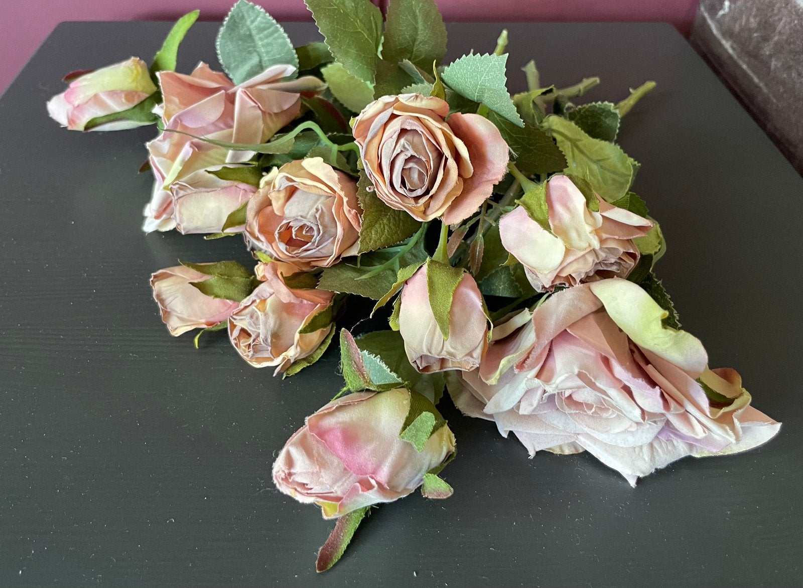Brocante rozen boeketje, Huis en Inrichting, Woonaccessoires | Kunstplanten en Kunstbloemen, Roze, Textiel, Ophalen of Verzenden