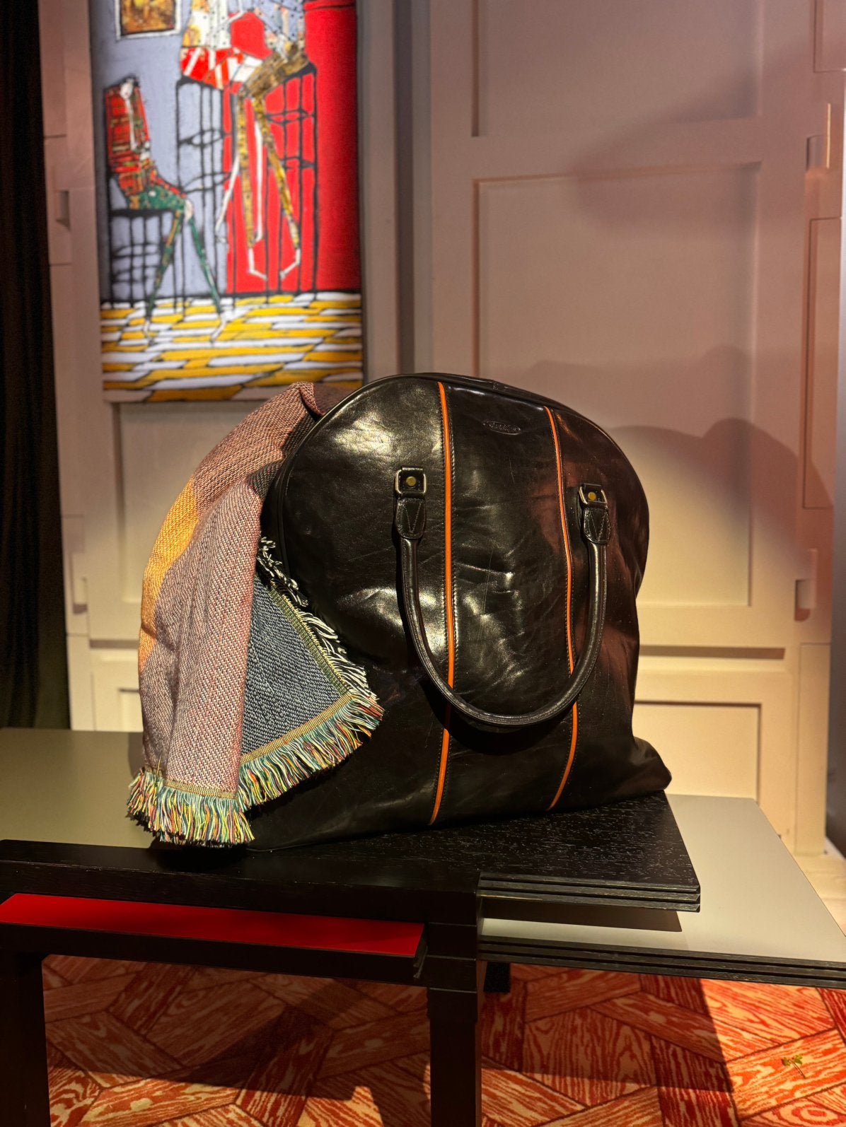 grote vintage leren reistas | plaid-opberger | interieur, Leer, |, Boho, Ophalen of Verzenden