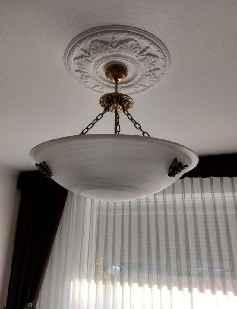 glazen schaallamp jaren 40, Gebruikt, Hanglamp, Ophalen of Verzenden, Glas