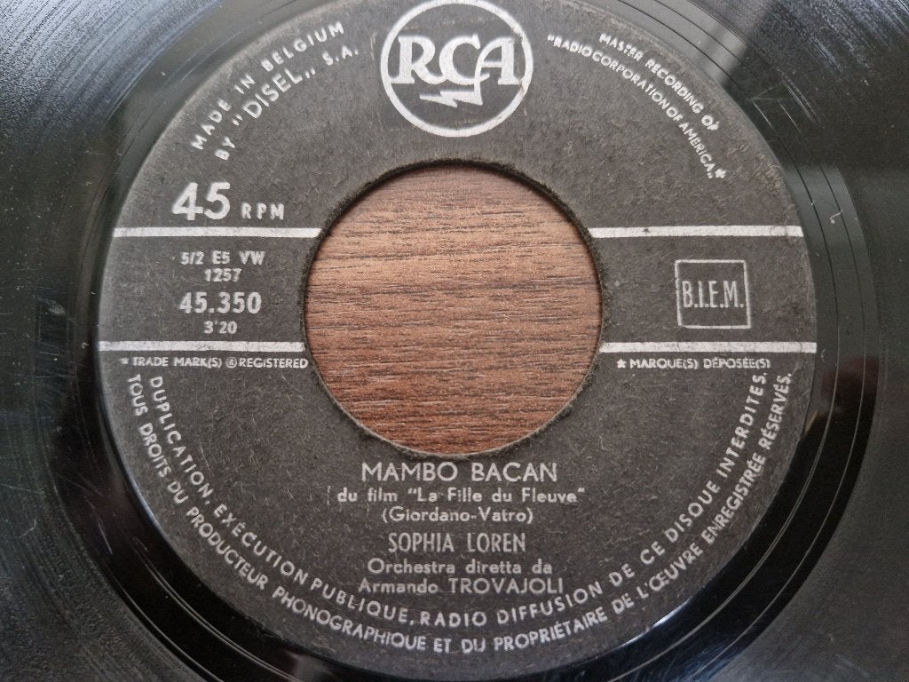 Sophia Loren / Franco Giordano Et Son Orchestre –Mambo Bacan, Voor 1960, 7 inch, Single, Ophalen of Verzenden