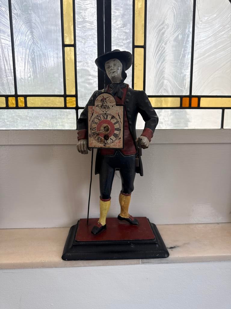 Antieke Klok Man Figuur - Decoratief Verzamelstuk (Werkt nie, Antiek en Kunst, Ophalen of Verzenden
