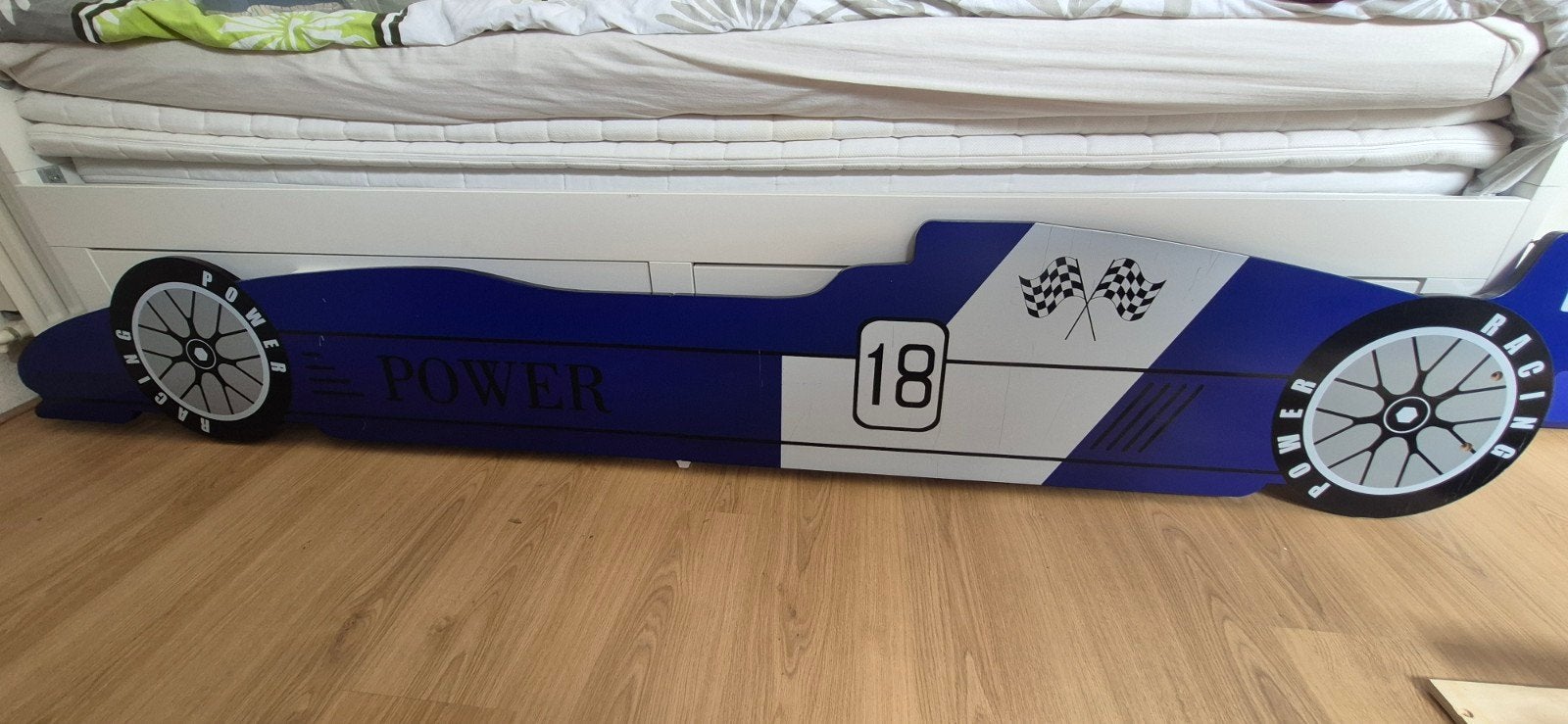 VidaXL Kinderbed raceauto blauw 90x200 cm, Kinderen en Baby's, Ophalen, 85 tot 100 cm, Gebruikt, Lattenbodem
