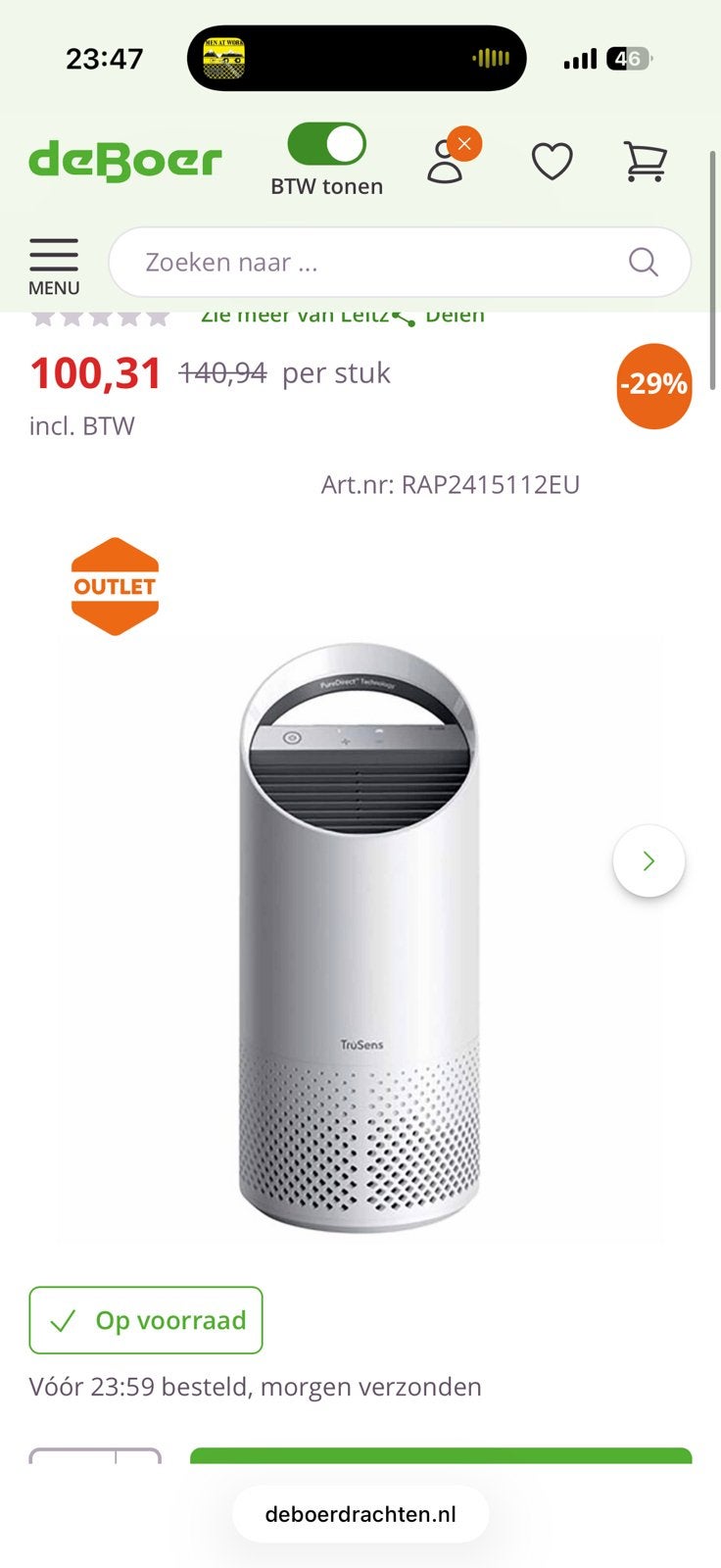 Leitz TruSens Z-1000 Luchtreiniger met HEPA 360-filter en UV, Ophalen of Verzenden, Zo goed als nieuw, Luchtreiniger