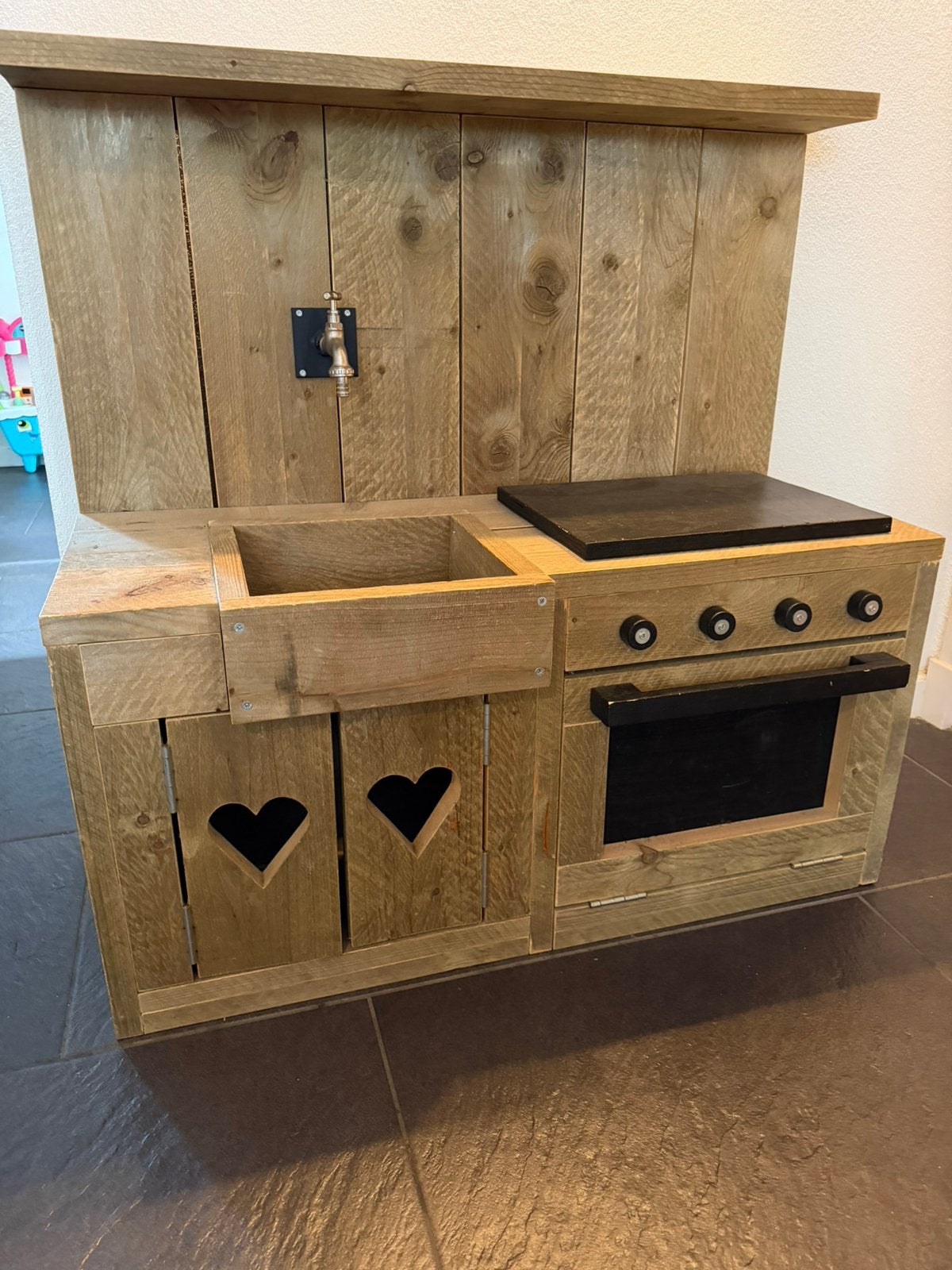 Steigerhouten speelkeuken met accessoires, Ophalen, Zo goed als nieuw
