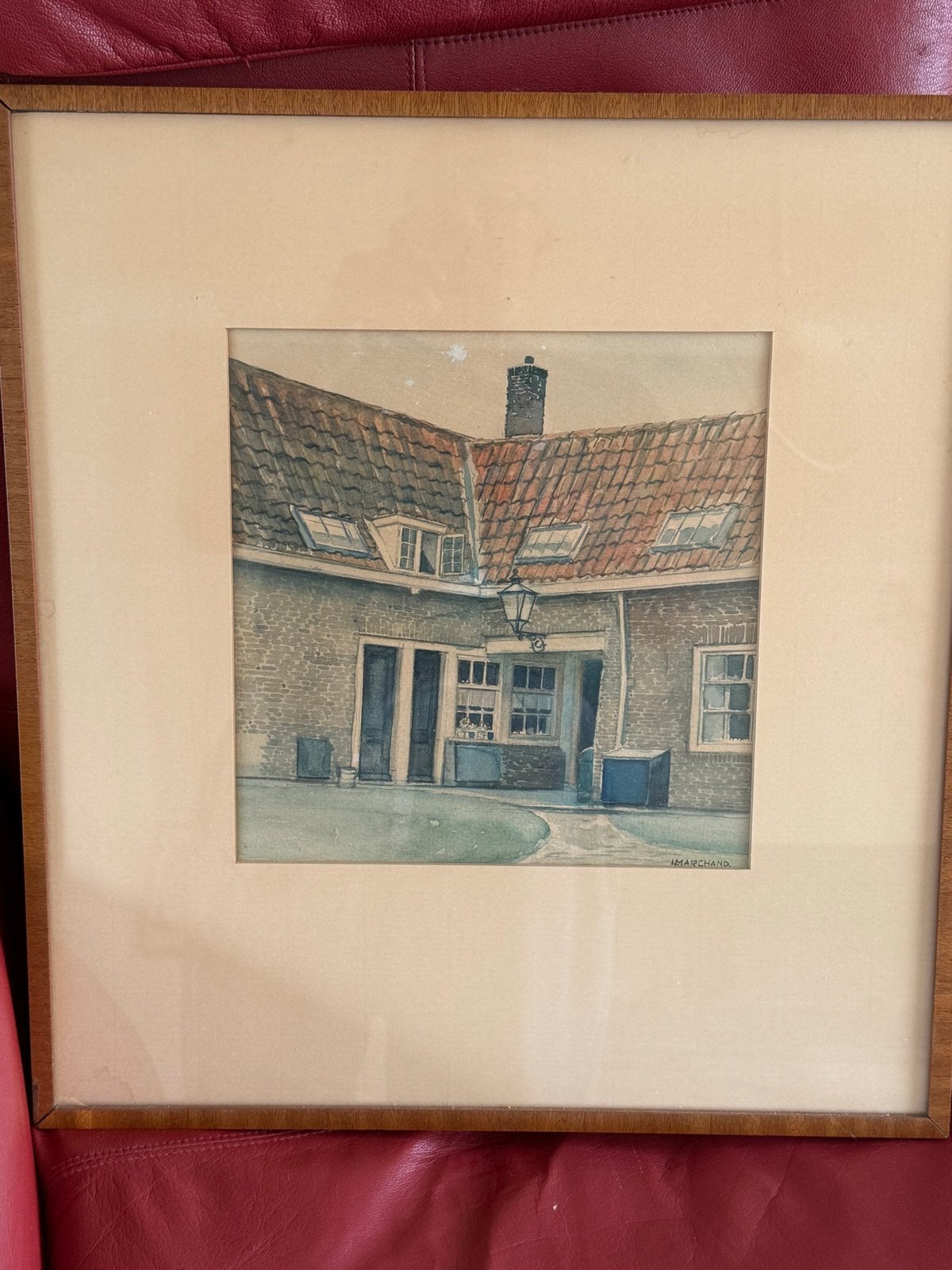 Ingelijste aquarel van een stadsgezicht, gesigneerd, Antiek en Kunst, Kunst | Schilderijen | Klassiek, Achter glas, Realistisch