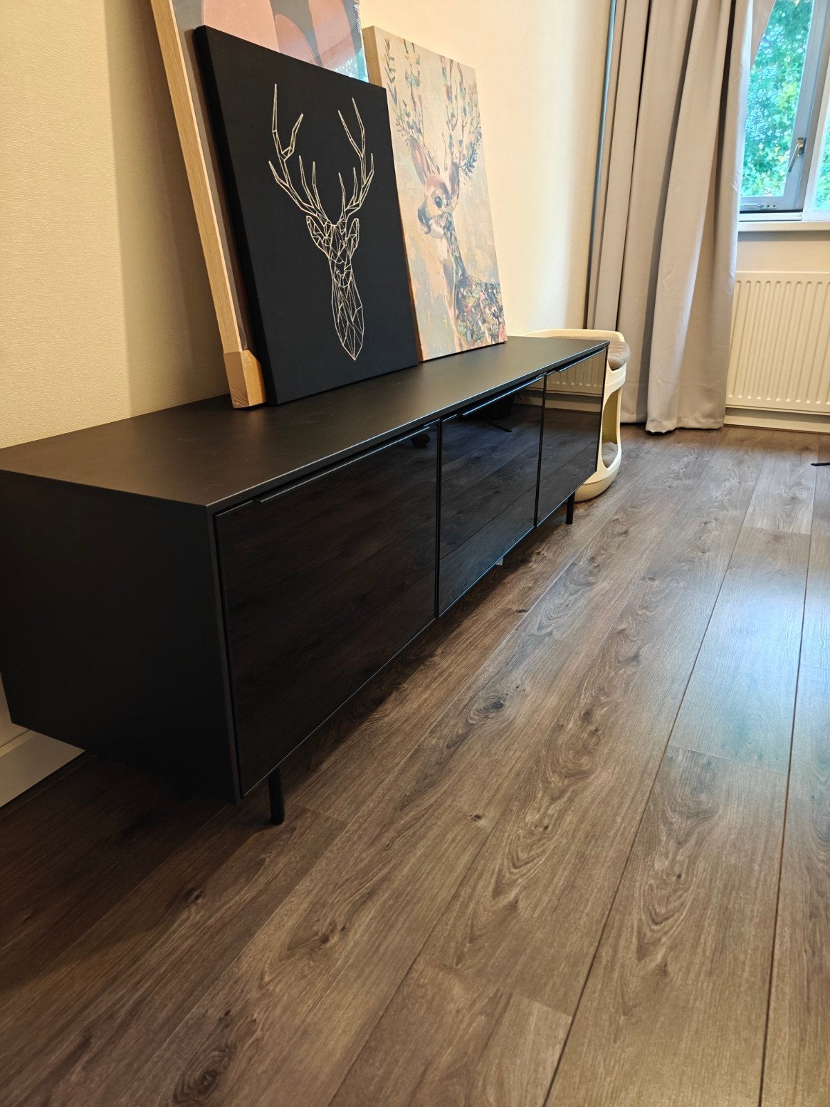 Ikea Rannas TV meubel - Zwart, modern design, Huis en Inrichting, Ophalen, Gebruikt, 100 tot 150 cm, Minder dan 100 cm
