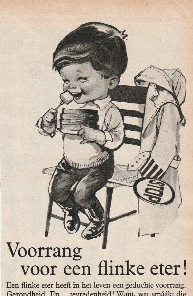 Retro reclame 1964 Calvé pindakaas klaarover jongetje, Verzamelen, Verzenden, Overige typen