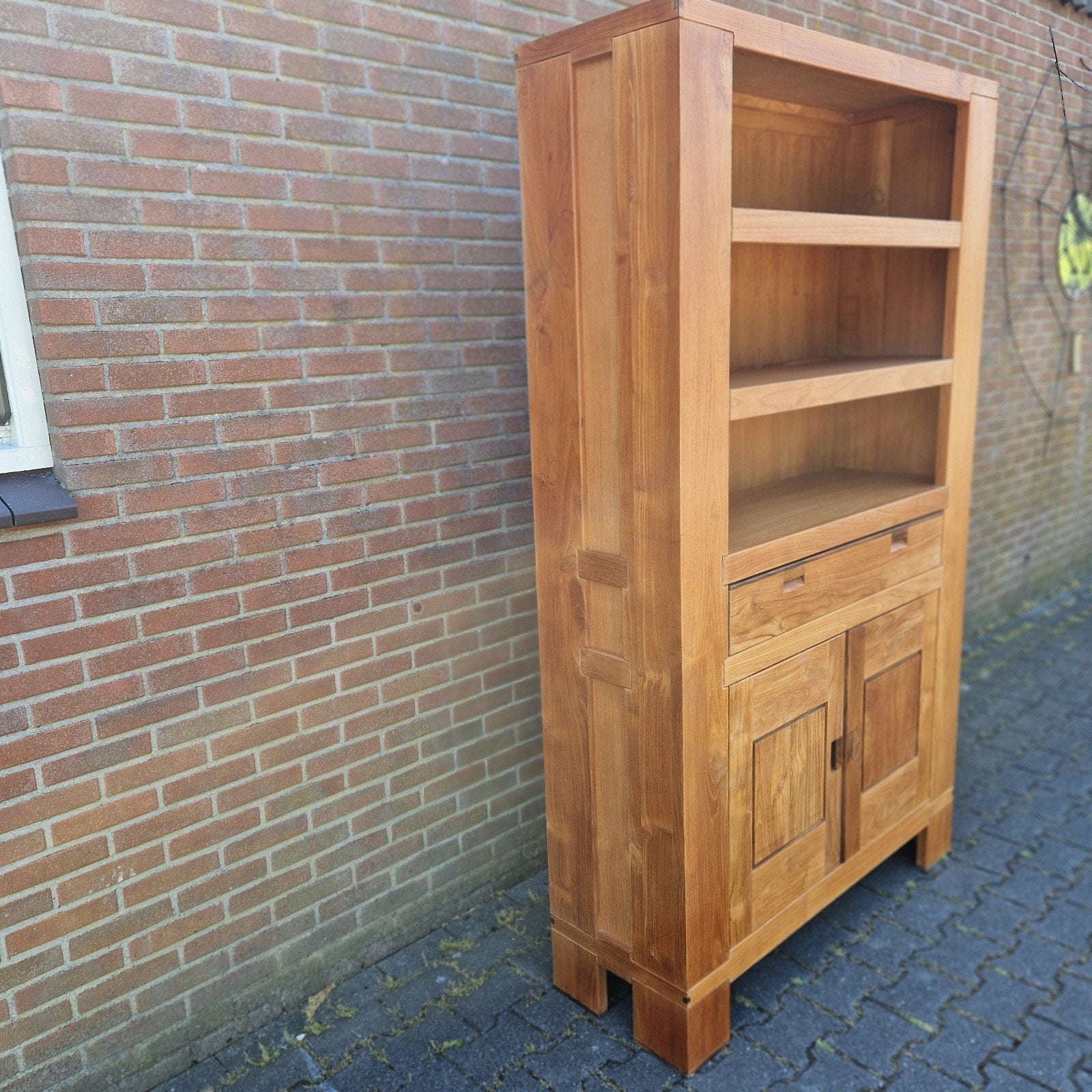 Wandmeubel/boekenkast massief eiken, Ophalen, Zo goed als nieuw, 25 tot 50 cm, 200 cm of meer