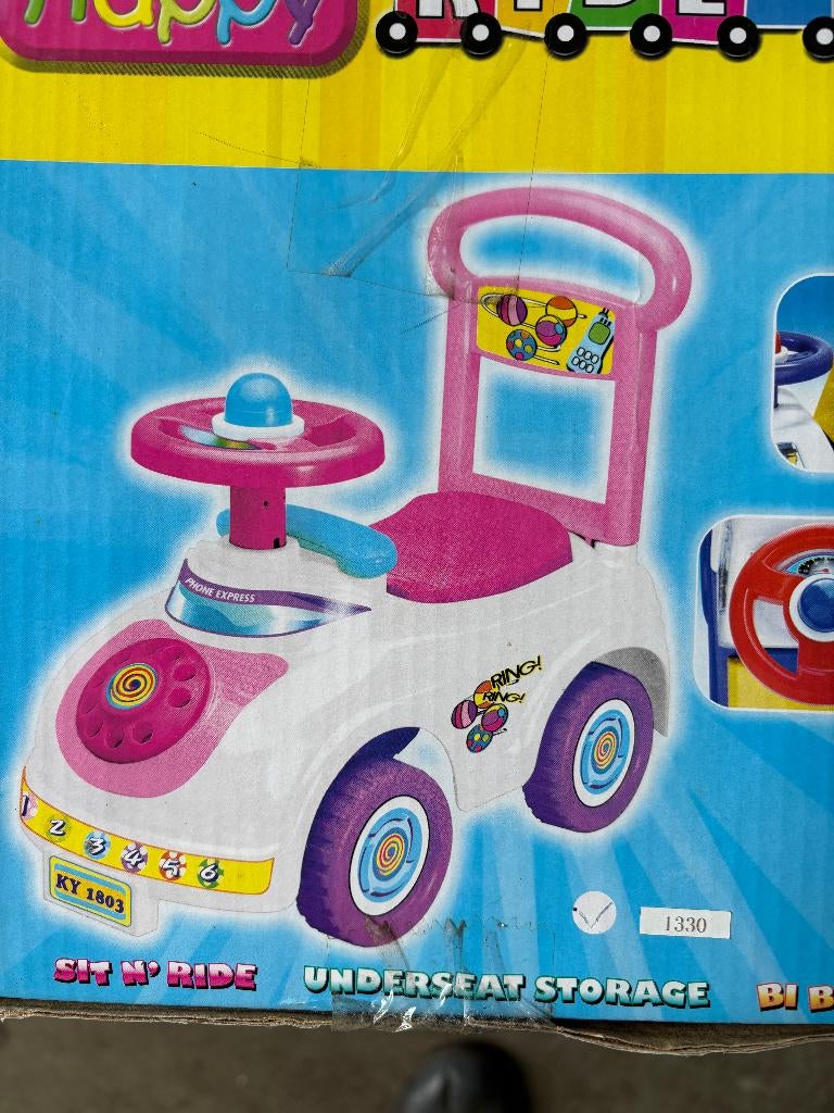 Happy ride one eerste ride-on loopwagen roze, Ophalen of Verzenden, Nieuw, Loopfiets
