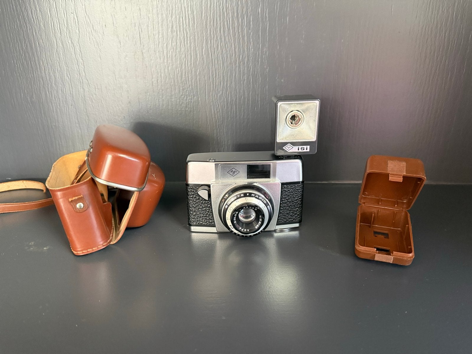 Vintage Agfa Silette Rapid I camera met flitser en tasjes, Ophalen of Verzenden, Niet werkend, Compact, Overige Merken