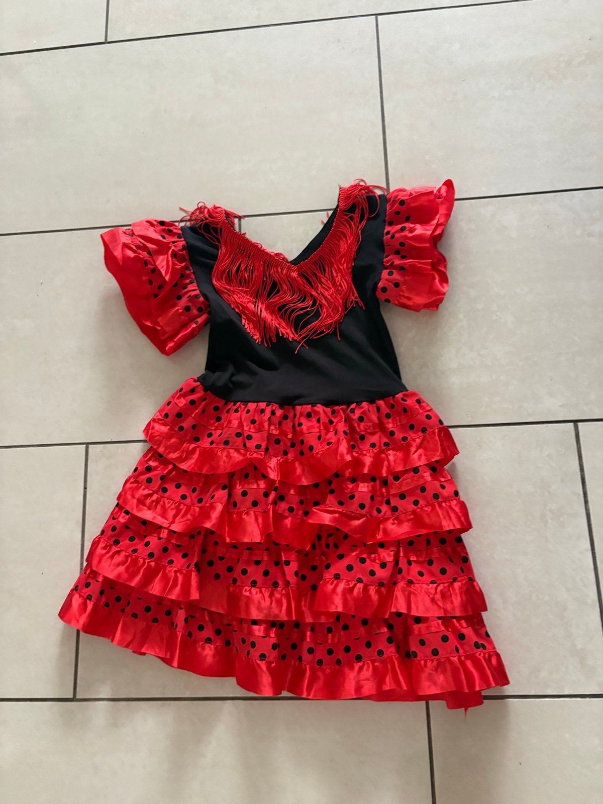 Flamenco jurk rood met zwarte stippen - Maat 2, Ophalen of Verzenden, Gebruikt, 104 of kleiner, Meisje