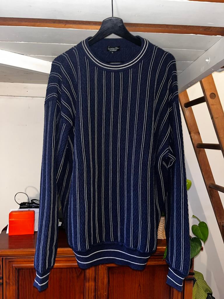 Christian Dior Vintage wollen trui - Maat L - Zeldzaam, Ophalen of Verzenden, Zo goed als nieuw, Maat 52/54 (L), Blauw