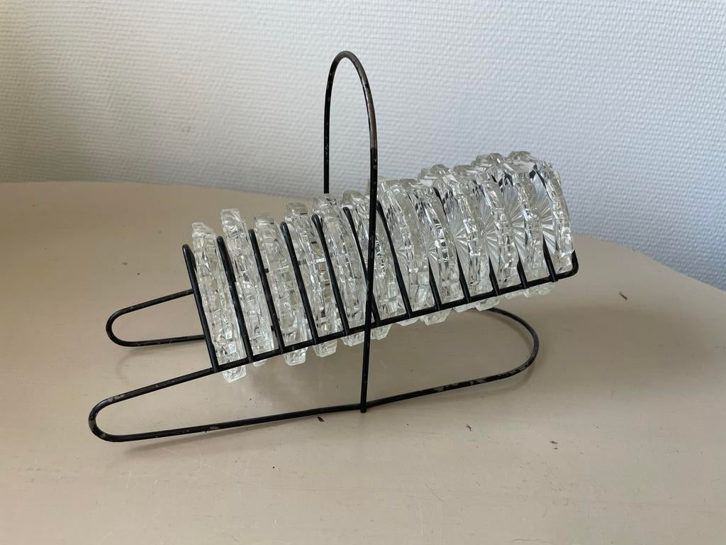 Rekje met 12 glazen onderzetters, Antiek en Kunst, Antiek | Glas en Kristal, Ophalen of Verzenden