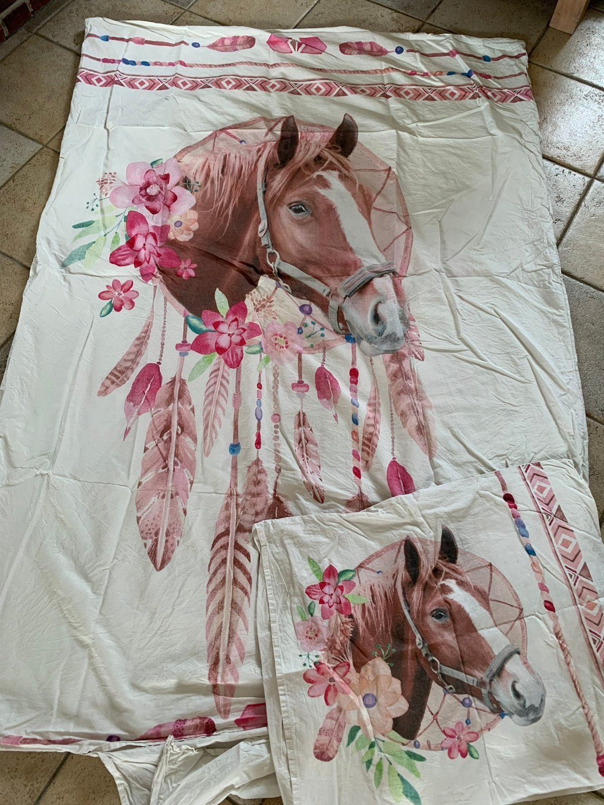 1 persoons paarden dekbed overtrek, Ophalen of Verzenden, Zo goed als nieuw, Jongetje of Meisje, Dekbedovertrek