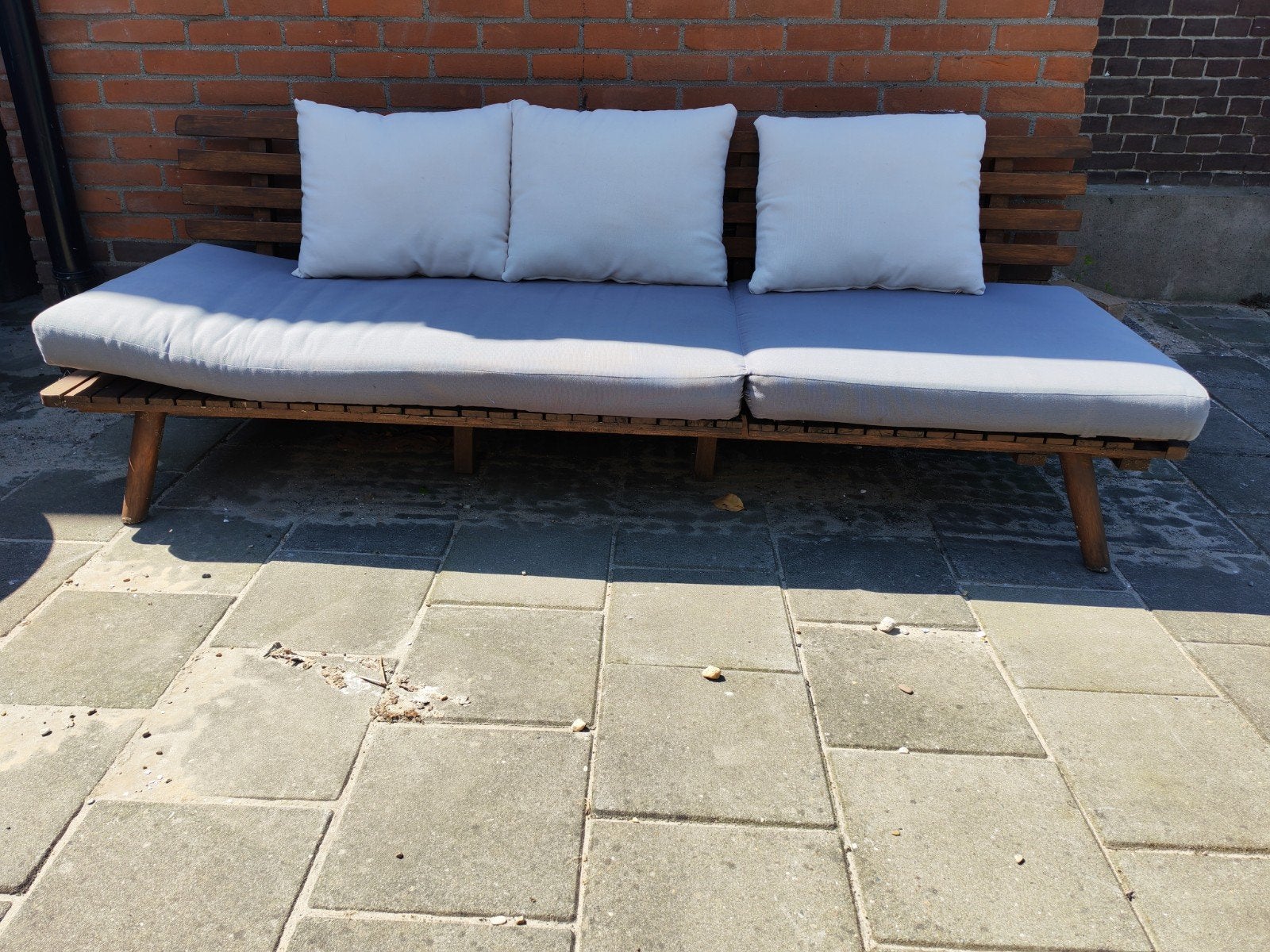 Houten Tuinloungebank met kussens - 200x66cm, Tuin en Terras, Ophalen, Gebruikt, Hout