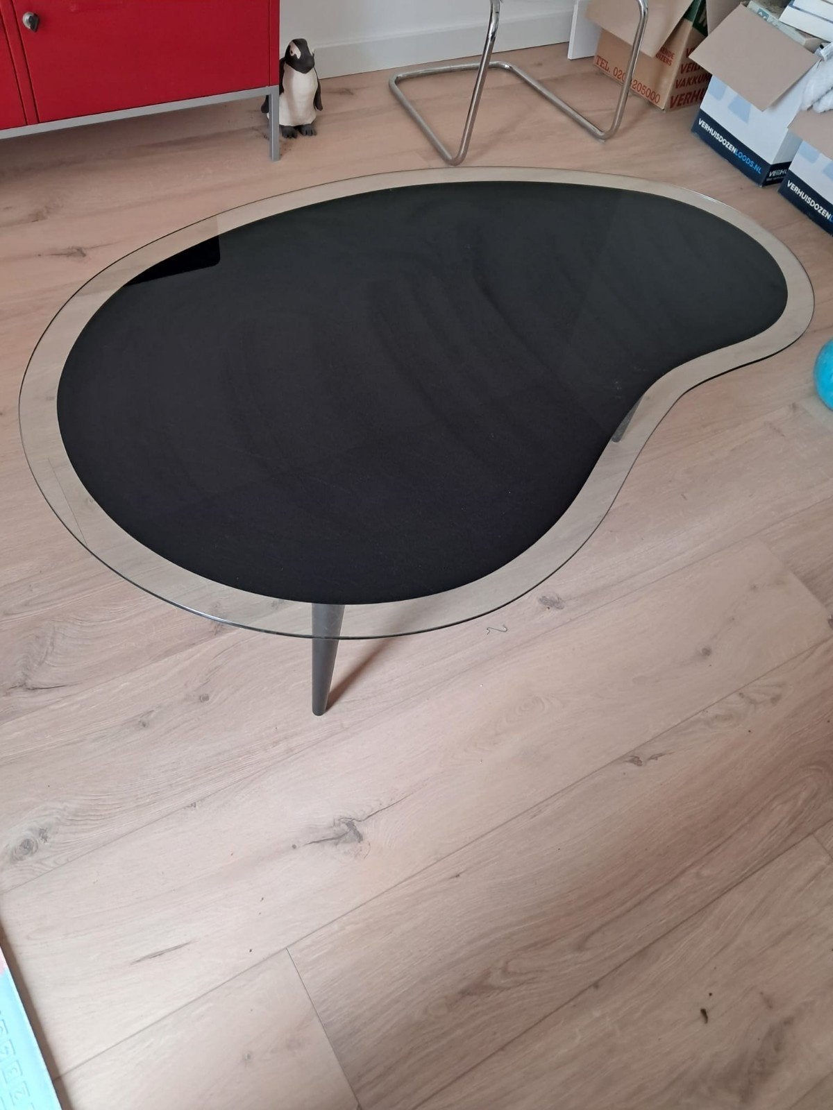Vintage glazen salontafel, Ophalen, Gebruikt, 100 tot 150 cm, 50 tot 100 cm