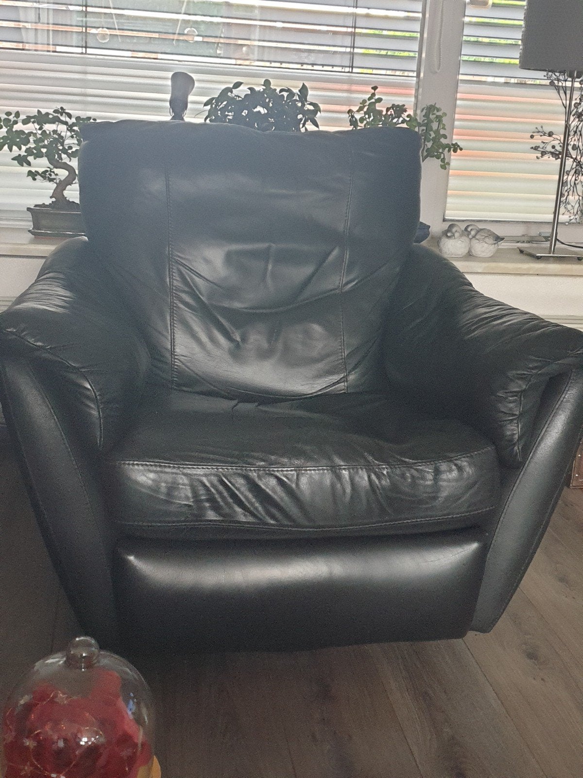 Comfortabele zwarte echt leren relaxfauteuil, Huis en Inrichting, Gebruikt, Ophalen of Verzenden, 75 tot 100 cm, Modern