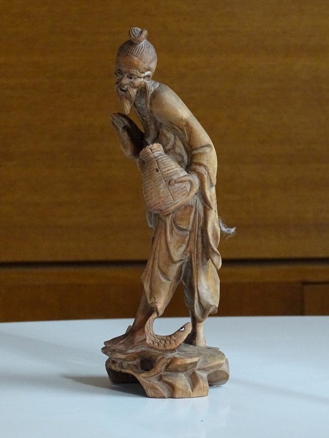 Beeld Houtsnijwerk Immortal China Antiek Chinees, Houtsnijwerk, Minder dan 20 cm, Ophalen of Verzenden, Handgemaakt