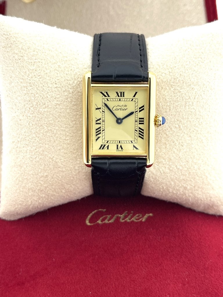 Must de Cartier Tank Large Ref 59005 Vermeil, Sieraden, Tassen en Uiterlijk, Cartier, Leer, Tieman Juweliers / Cartier, Polshorloge