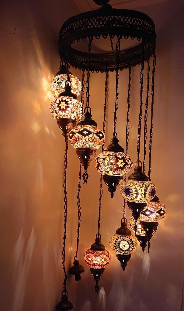 Oosterse Arabische kroonluchter hanglamp glasmozaiek set 9, Oosters Arabisch 1001nacht Boho Ibiza Marrakech Marokkaans Turks, Nieuw