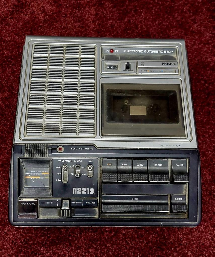 Vintage Philips N2219 Casetterecorder - Electret Micro, Ophalen, Enkel, Philips
