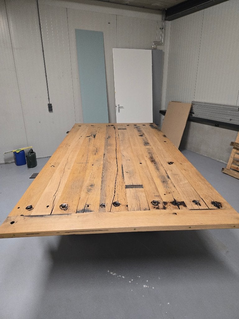 Unieke Robuuste Eikenhouten Eettafel/Vergadertafel  Leefhout, Huis en Inrichting, Ophalen, Rustiek, 150 tot 200 cm, Eikenhout