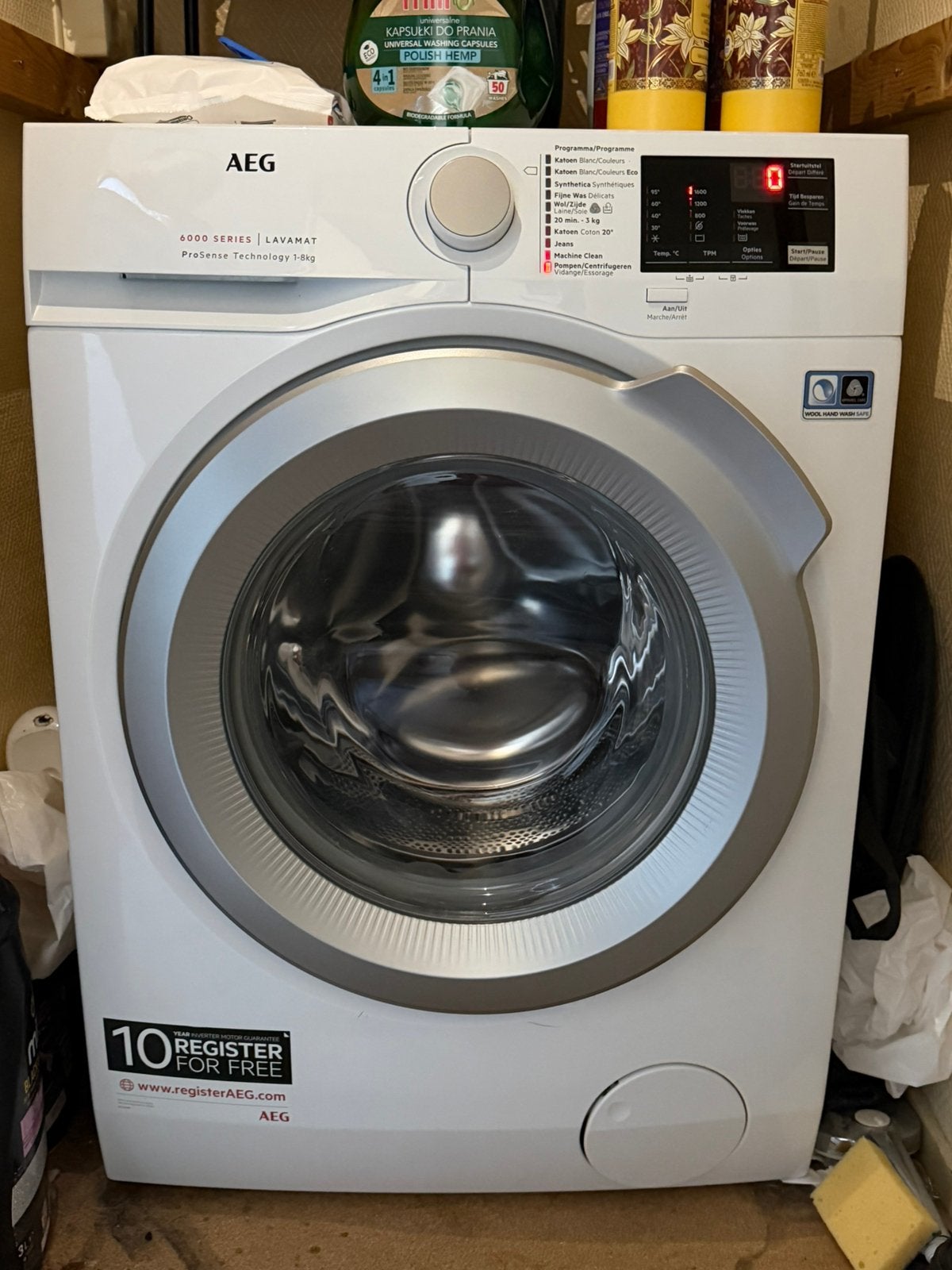 Wasmachine AEG 6000 ProSense serie AEG L6FBI86S, Witgoed en Apparatuur, Ophalen, 6 tot 8 kg, Voorlader, 1600 toeren of meer