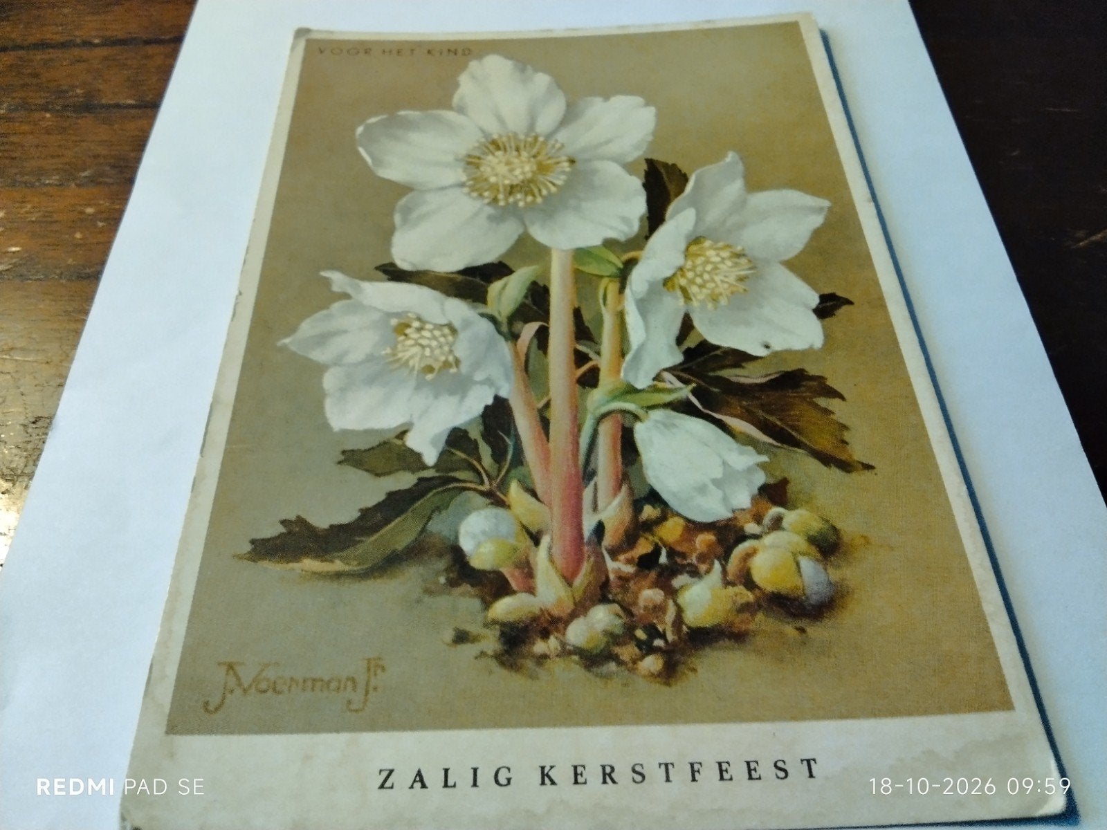 Vintage Kerstkaart 'Zalig Kerstfeest' - J.Moerman, Ophalen of Verzenden, 1960 tot 1980, Gelopen, Overijssel