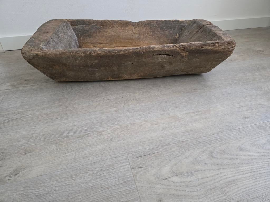 AUTHENTIEK OUDE HOUTEN TROG AURA PEEPERKORN 73X39X17CM, Ophalen, Gebruikt, Schaal, Rechthoekig