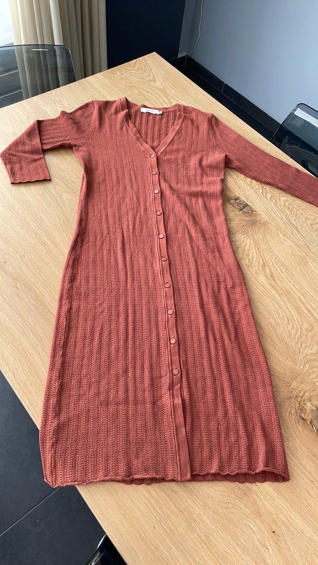 Sissy-Boy vest langvallend jurk roestbruin dungebreid zgst, Bruin, Ophalen of Verzenden, Zo goed als nieuw, Maat 36 (S)