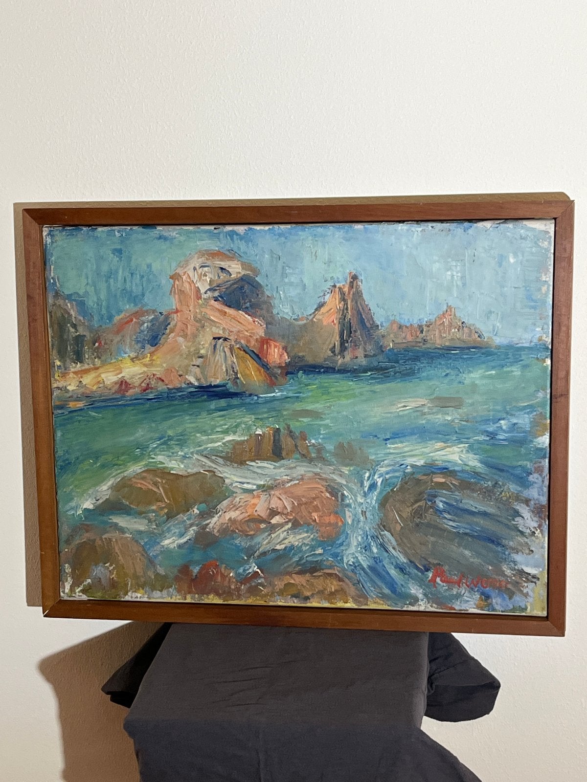 Olieverfschilderij Paul Werner - Zeegezicht met rotsen, Antiek en Kunst, Ophalen of Verzenden