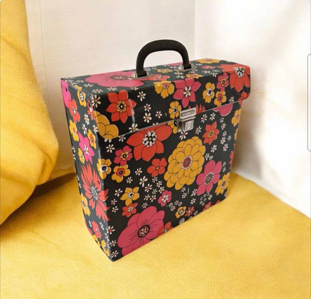 lp koffer retro koffer vinyl koffer jaren 70 flower design, Verzamelen, Ophalen of Verzenden, Huis en Inrichting