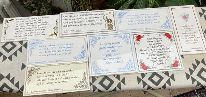 10 tegeltjes met Gedichten, Vintage, Steen/keramiek, Ophalen of Verzenden, Zo goed als nieuw