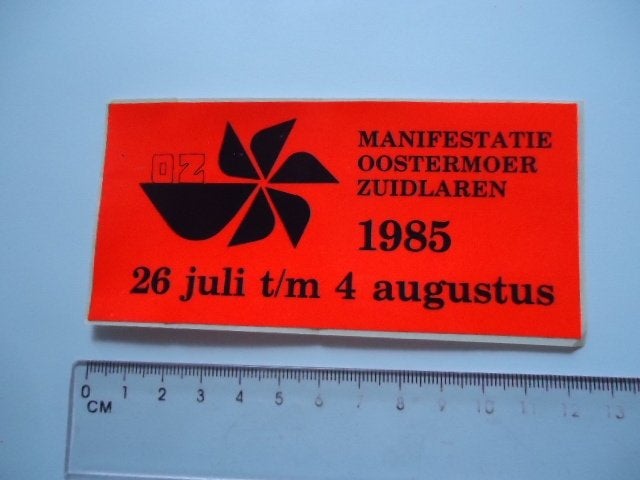sticker 1985 Zuidlaren Oostermoer manifestatie tynaarlo dr, Verzenden, Zo goed als nieuw
