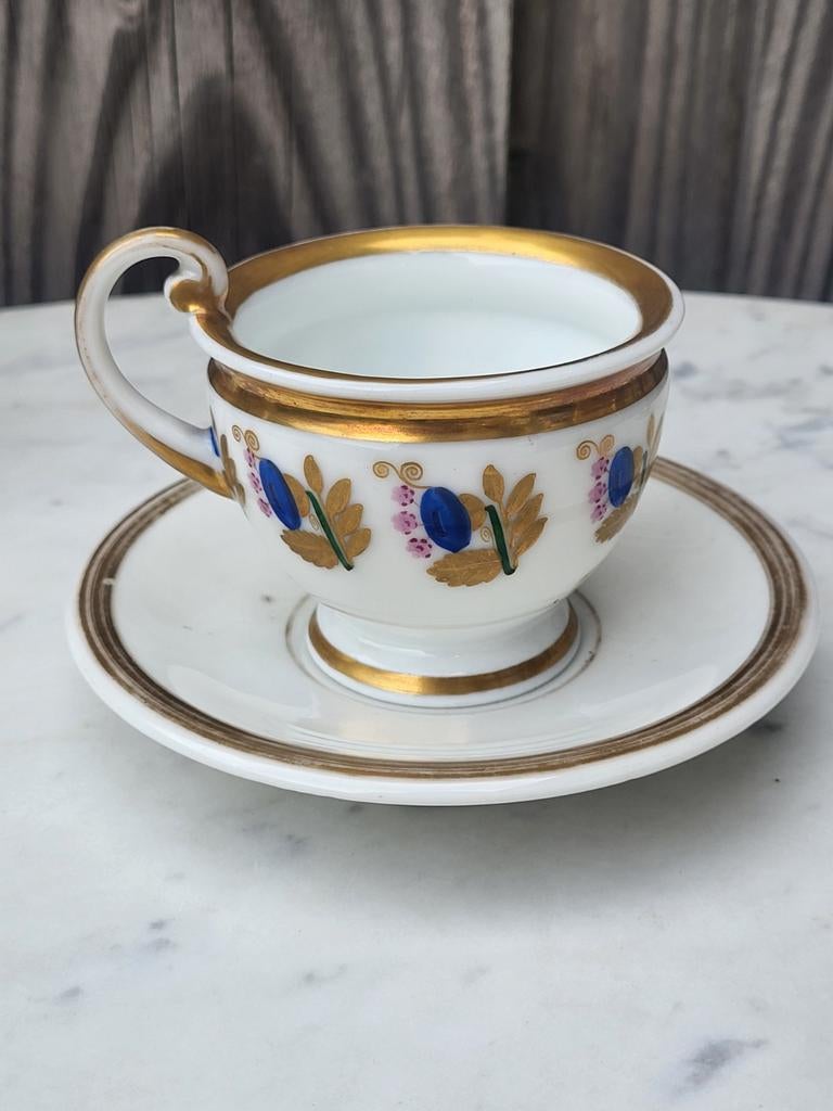 Prachtig Biedermeier kop & schotel met tekst, Ophalen of Verzenden