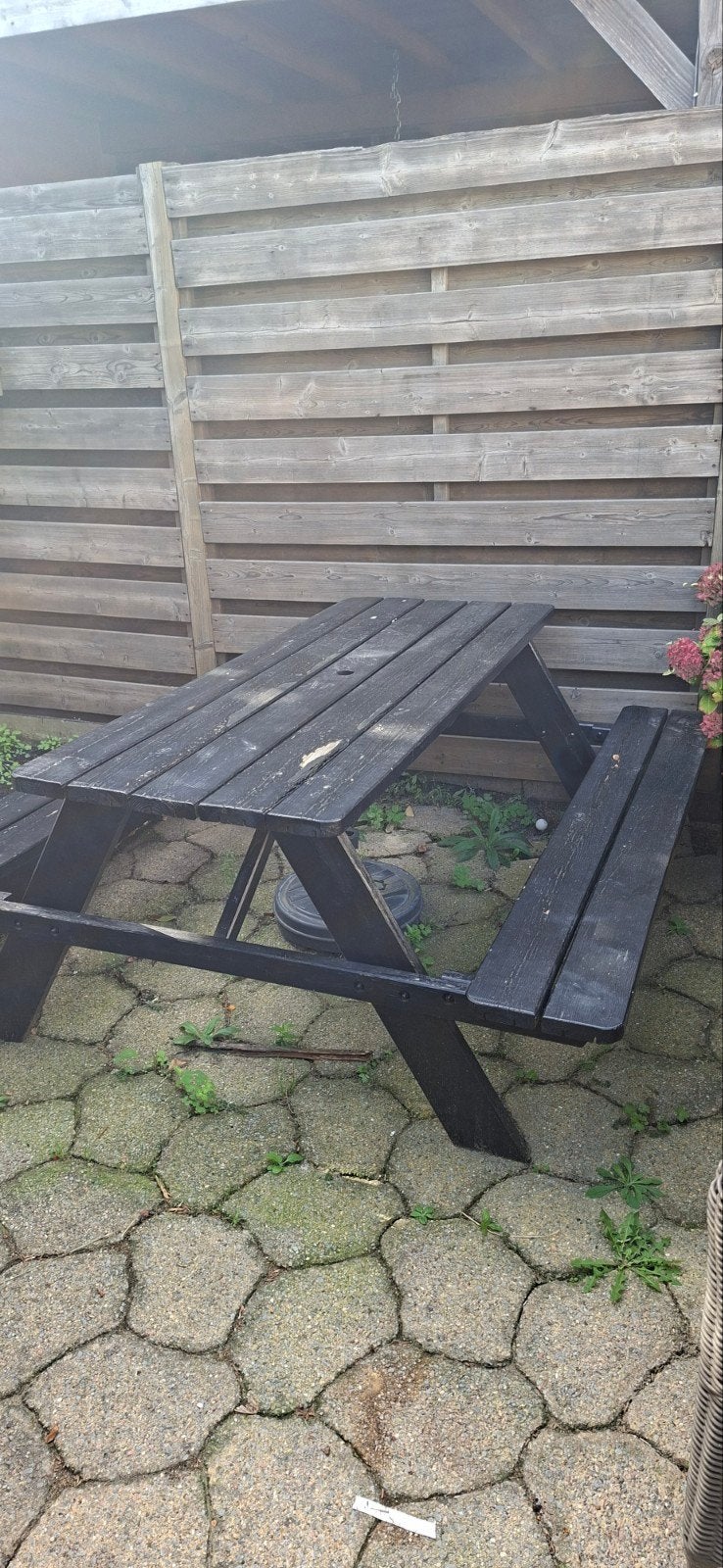 Zwarte picknicktafel met bankjes, Ophalen, Gebruikt, Rechthoekig, Hout