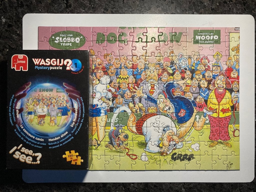 Jumbo Wasgij? Mystery Puzzel 150 stuks nr 1 hondenshow, Ophalen of Verzenden, Minder dan 500 stukjes, Zo goed als nieuw, Legpuzzel