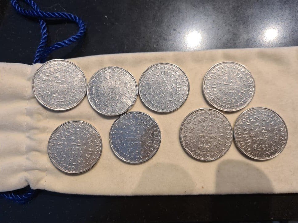 Set van 8 21/2 guldens Koningin Wilhelmina, 1 gulden, Setje, Zilver, Ophalen of Verzenden