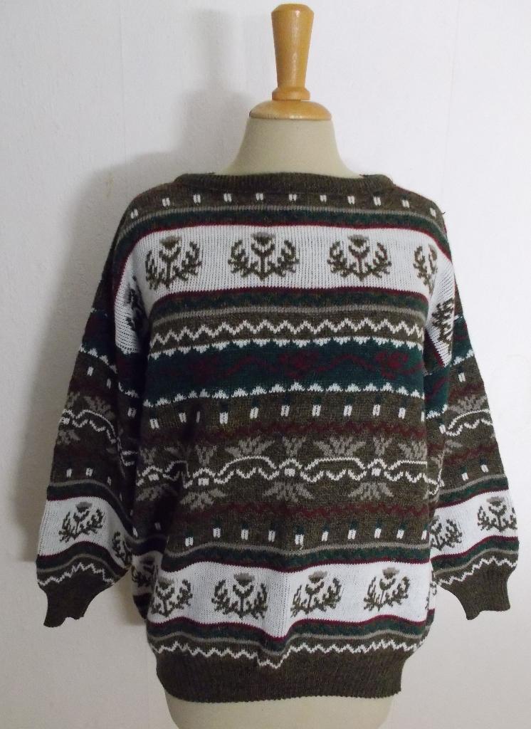 Noors/folklore look 50% wollen trui van Phildar! M/L, Kleding | Dames, Verzenden, Zo goed als nieuw, Maat 38/40 (M), Groen