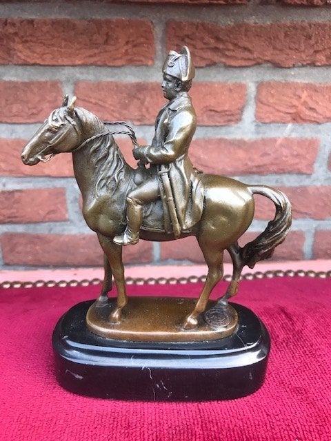 Napoleon te paard, verfijnd bronzen beeldje, Brons, Beeld, Man, Gemerkt