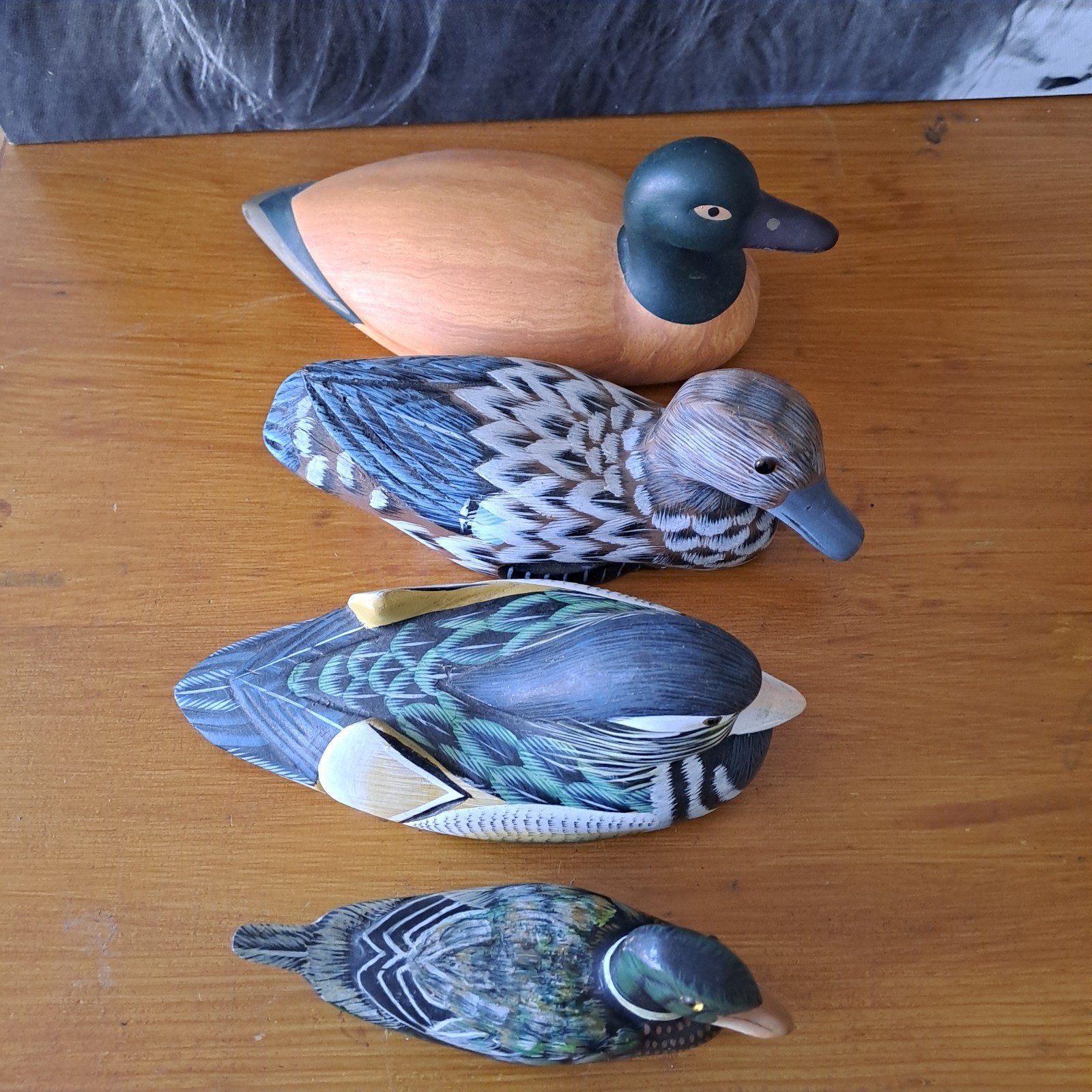 Set van 4 decoratieve eendenbeeldjes, Ophalen of Verzenden, Zo goed als nieuw, Beeldje of Figuurtje
