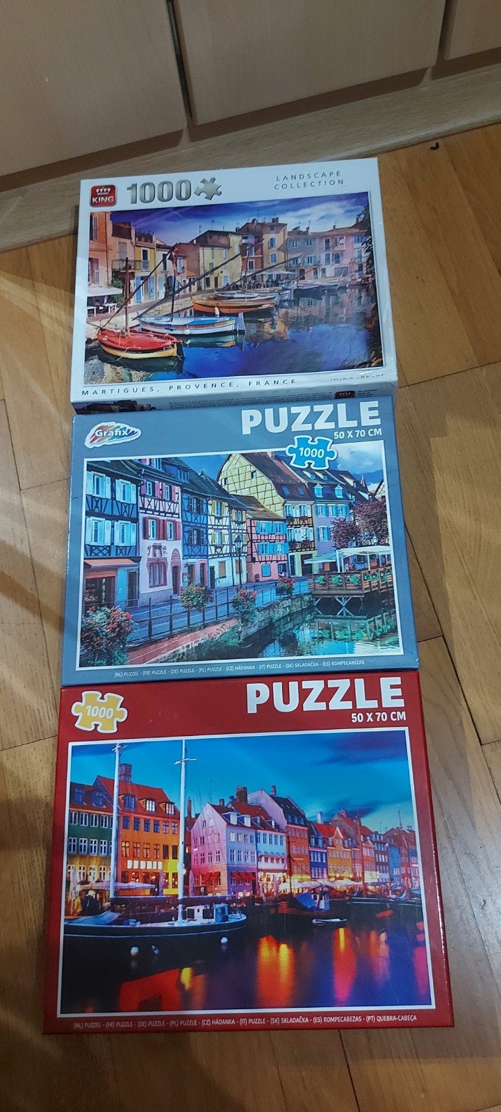 3 puzzels met huisjes, Ophalen of Verzenden, 500 t/m 1500 stukjes, Zo goed als nieuw
