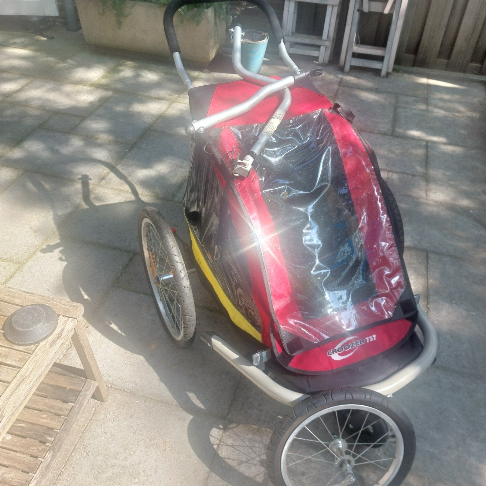 Croozer Kid 1 Fietskar - Rood/Geel - Zo goed als nieuw, Ophalen, Opvouwbaar, Zo goed als nieuw, Kinderkar
